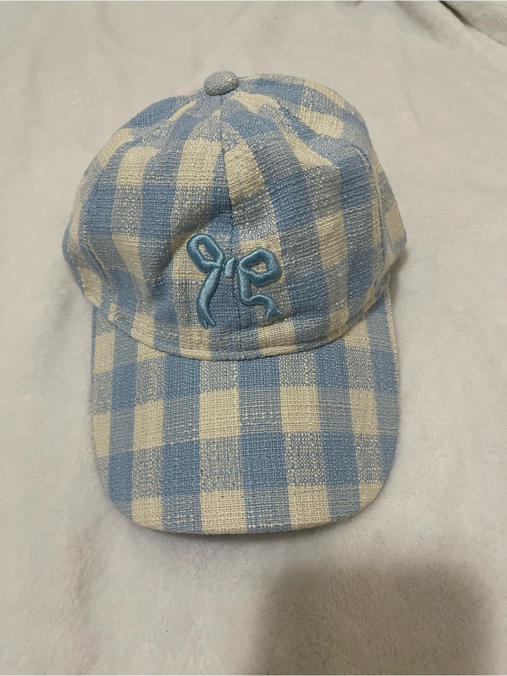 Smiley Checkered Baseball Cap in Blue & Cream